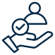 Hand holding person icon with checkmark.